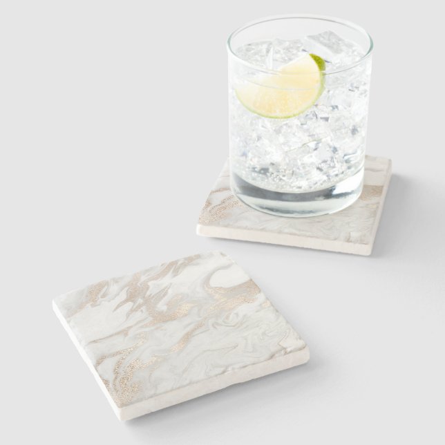 Posavasos De Piedra Piedra de mármol Oro blanco beige crema de marfil  (Lateral)