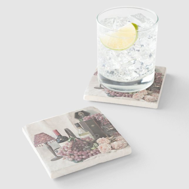 Posavasos De Piedra Piedra de montaña excesiva vino y uvas  (Lateral)