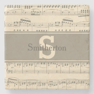 Posavasos De Piedra Piedra de Música de Hoja Antigua Vintage con Monog