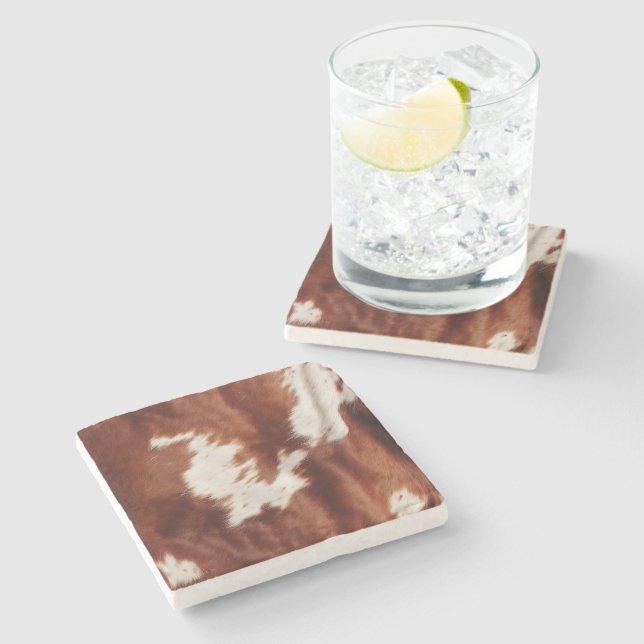 Posavasos De Piedra Piel de vaca blanco marrón (Lateral)