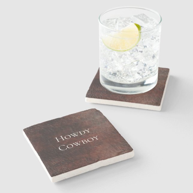 Posavasos De Piedra Piel de vaca de cuero marrón del suroeste de Faux (Lateral)