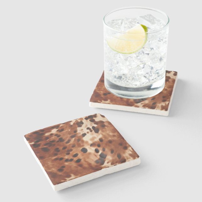 Posavasos De Piedra Piel de vaca negro de crema marrón (Lateral)