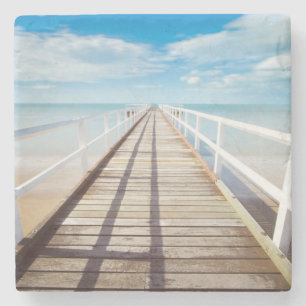 Posavasos De Piedra Pier de playa tropical