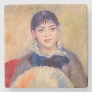 Posavasos De Piedra Pierre-Auguste Renoir - Muchacha con un abanico