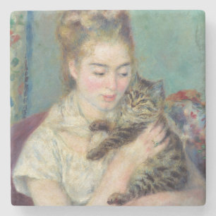 Posavasos De Piedra Pierre-Auguste Renoir - Mujer con un gato