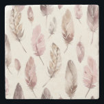 Posavasos De Piedra Pies Brown<br><div class="desc">plumas marrones rosadas patrón tribal nativo americano</div>