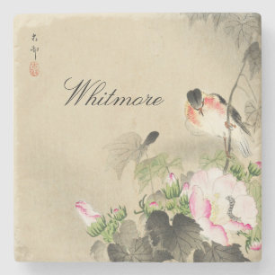 Posavasos De Piedra Pieza de impresión vintage japonesa de flores de p