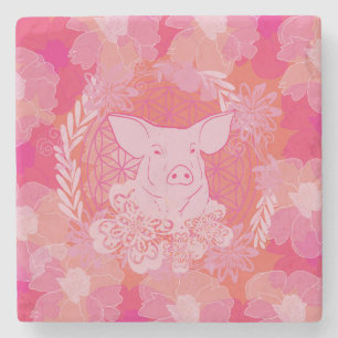 Posavasos De Piedra pig,flower of life, blue, mandala,zen,chakra,patt