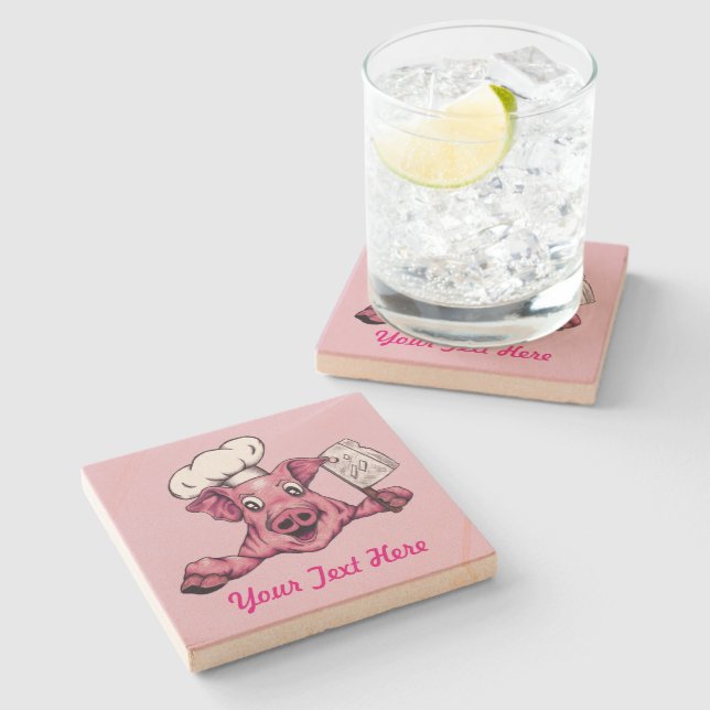 Posavasos De Piedra Piggy The Hamicidac Maniac Funny Pig Original Art (Lateral)