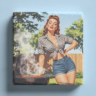 Posavasos De Piedra Pin-up de barbacoa vintage