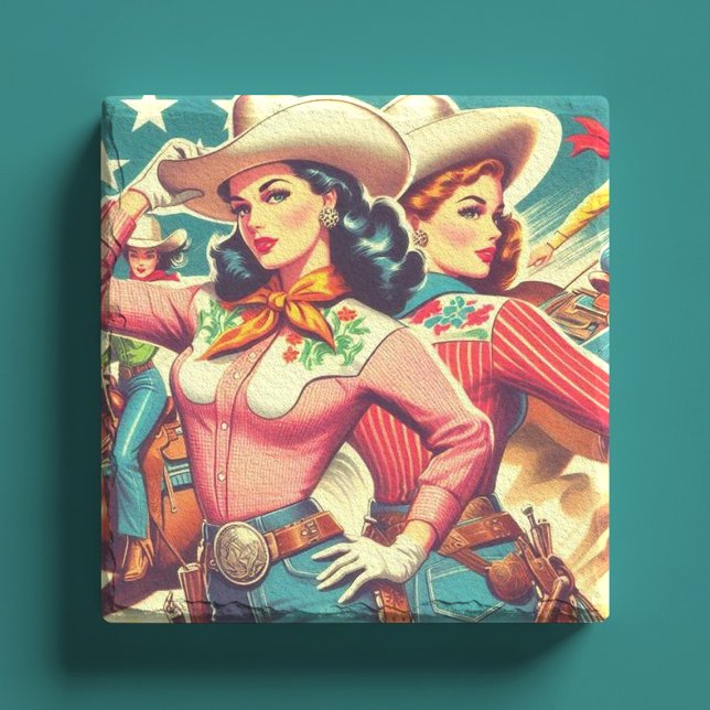 Posavasos De Piedra Pin-ups Retro Cowgirls (Subido por el creador)