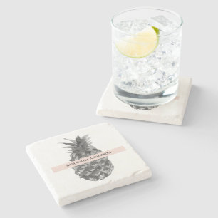 Posavasos De Piedra Piña rosa y gris acuarela   Su nombre