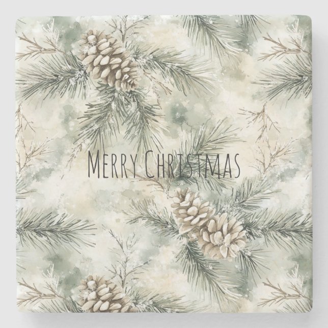Posavasos De Piedra Piñas de Navidad verdes (Anverso)