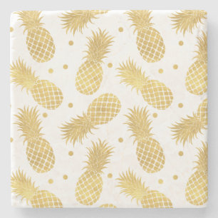 Posavasos De Piedra Piñas tropicales de oro y puntos de confetti