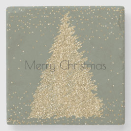 Posavasos De Piedra Pine Green Gold Purpurina Sparkke Christmas Tree  