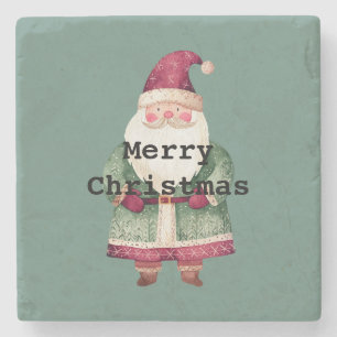 Posavasos De Piedra Pine Green Red Merry Christmas Santa