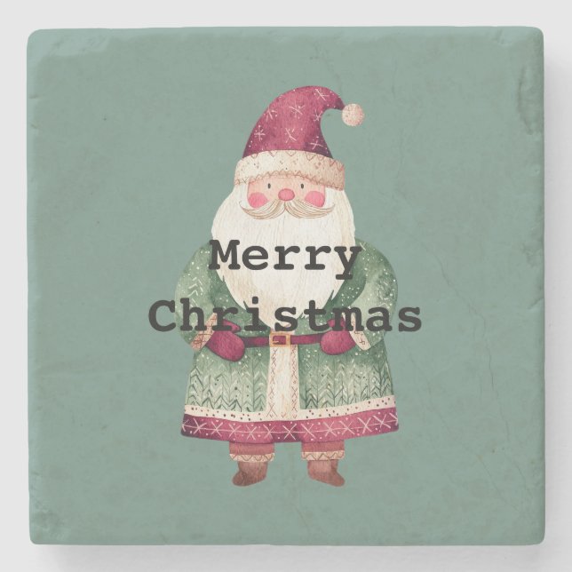 Posavasos De Piedra Pine Green Red Merry Christmas Santa (Anverso)