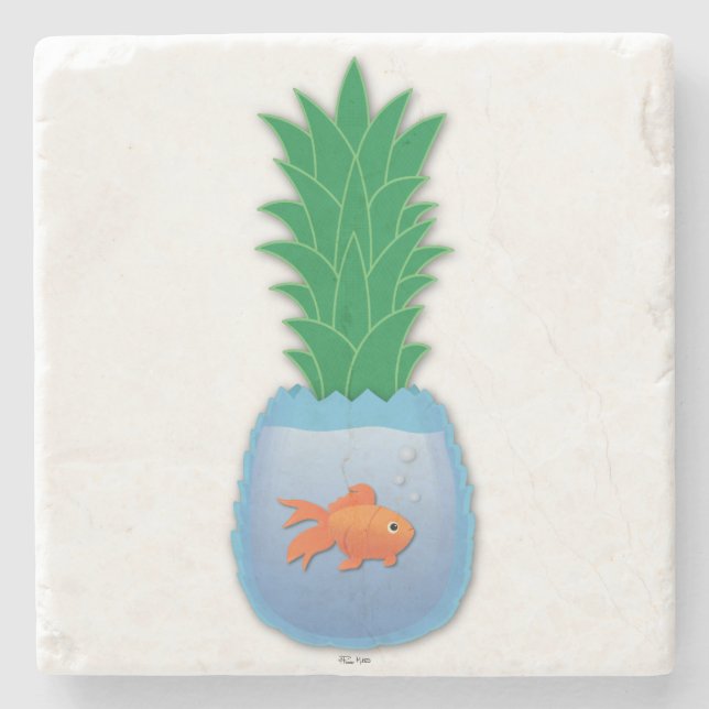 Posavasos De Piedra Pineapple Fish Stone Coaster (Anverso)