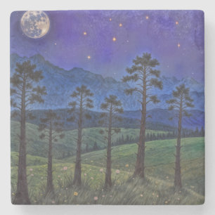 Posavasos De Piedra Pines silenciosos, danza cósmica - Un paisaje fore
