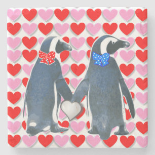Posavasos De Piedra Pingüino El día de San Valentín de Pascua de Piedr