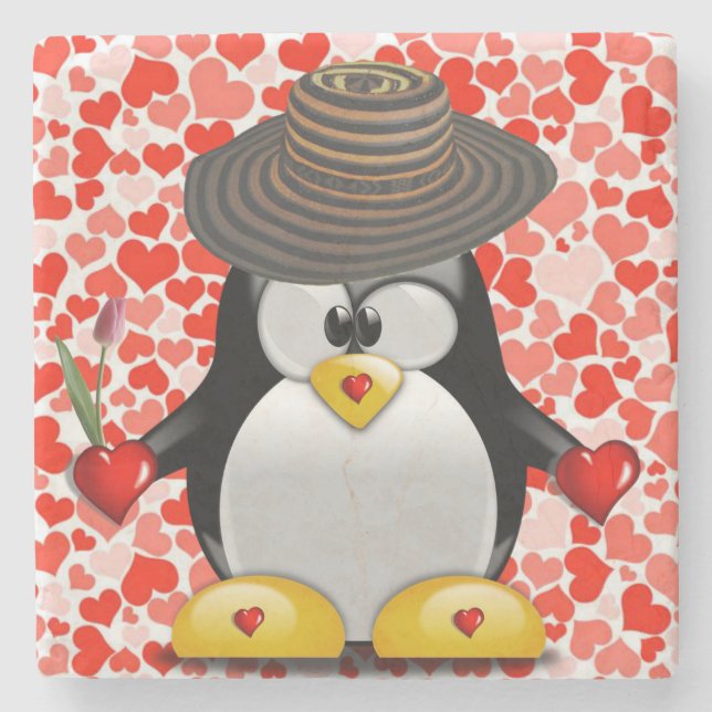 Posavasos De Piedra Pingüino El día de San Valentín de Pascua de Piedr (Anverso)