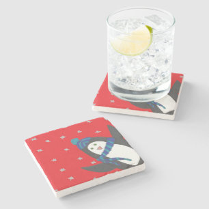 Posavasos De Piedra Pingüino lindo del día de fiesta