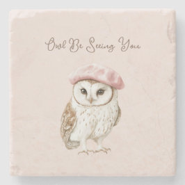 Posavasos De Piedra Pink Beret Brown White Owl Be Seeing You
