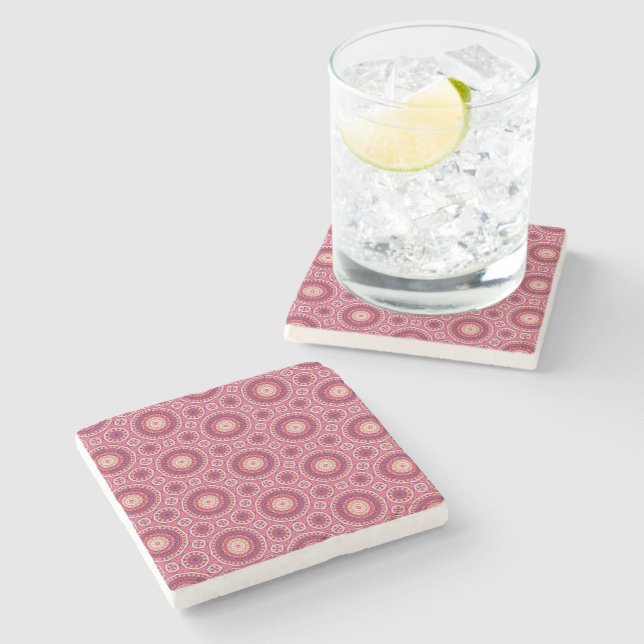 Posavasos De Piedra Pink Blossom Tile Pattern (Lateral)