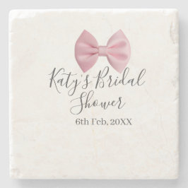 Posavasos De Piedra Pink bow bridal shower name date pastel stylish te
