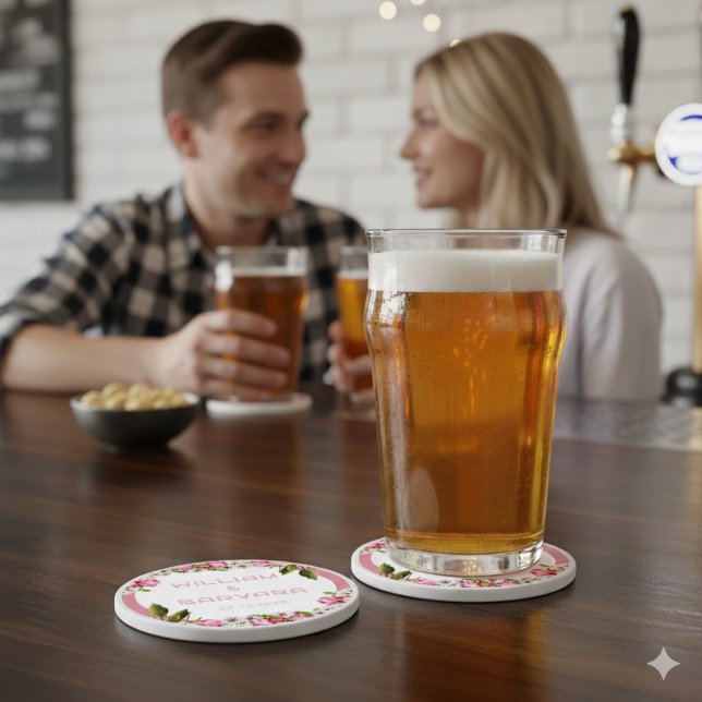 Posavasos De Piedra Pink Elegant Floral Stone Drink Coaster (Pink Elegant Floral Hard Plastic Drink Coaster)