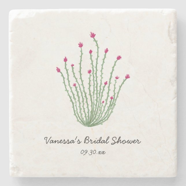 Posavasos De Piedra Pink Flower Ocotillo Cactus Bridal Shower (Anverso)