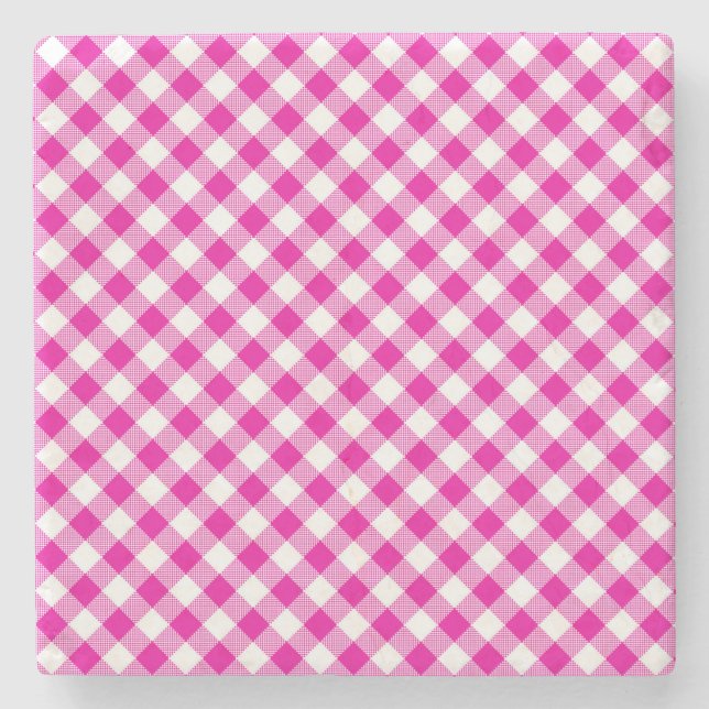 Posavasos De Piedra Pink Gingham Checked Square Coaster (Anverso)