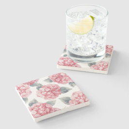 Posavasos De Piedra Pink Hydrangeas Watercolor Floral Blooms Painting