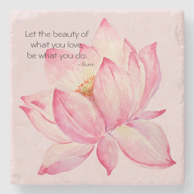 Posavasos De Piedra Pink Lotus Flower Rumi Beauty Quote (Anverso)