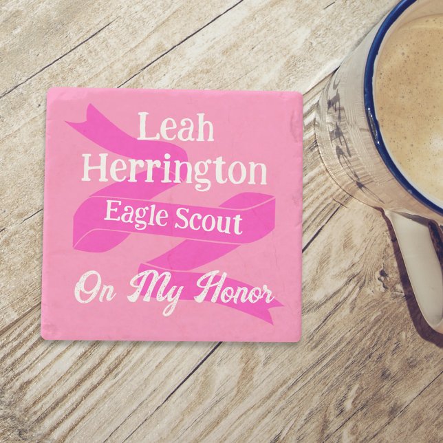 Posavasos De Piedra Pink & Magenta Eagle Scout Court of Honor (Pink eagle scout court of honor coaster, personalized pink coaster gift)