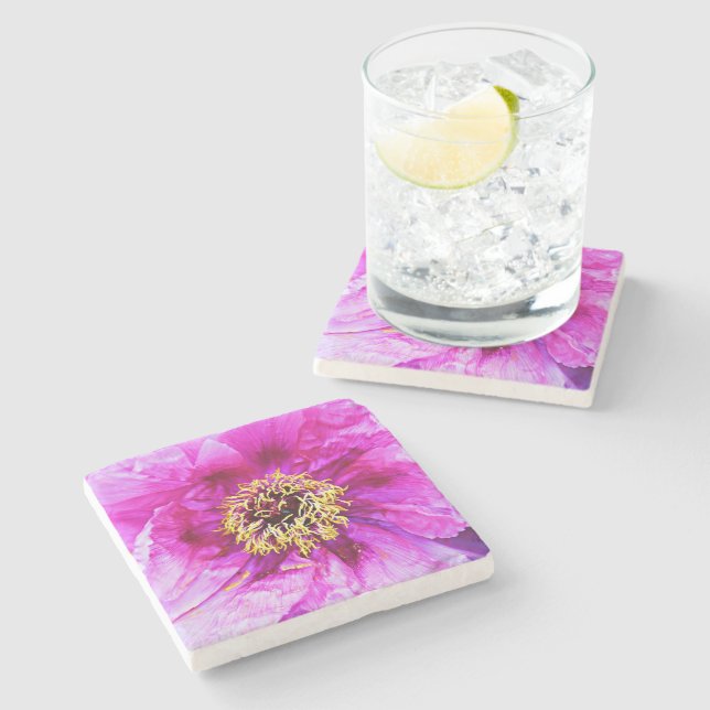 Posavasos De Piedra Pink Peony Stone Coaster (Lateral)