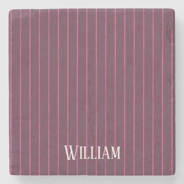 Posavasos De Piedra Pinstripes burdeos personalizadas (Anverso)