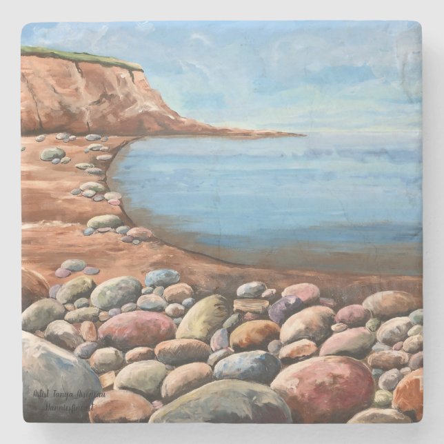 Posavasos De Piedra Pintado MODERNO DE COSTA DEL MAR (Anverso)