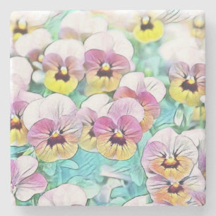 Posavasos De Piedra Pintura acuarela de tonos rosas, amarillos y blanc