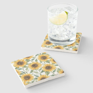 Posavasos De Piedra Pintura Acuarela Floral Amarillo Girasoles