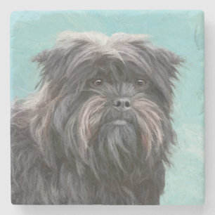 Posavasos De Piedra Pintura Affenpinscher - Arte Perro Original Cuto