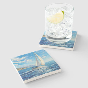Posavasos De Piedra Pintura al impasto de barco de vela 