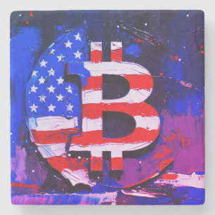 Posavasos De Piedra Pintura al óleo de Bitcoin América (Estilo: Miami)