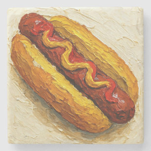 Posavasos De Piedra Pintura al óleo de hot dog (#1)