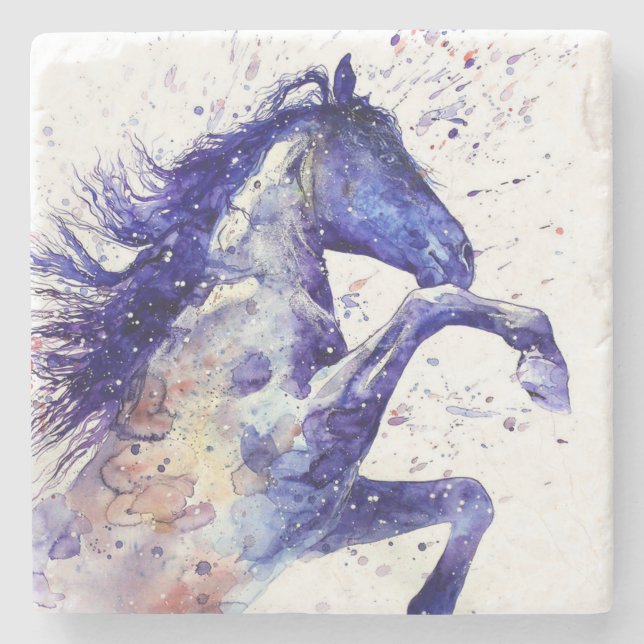 Posavasos De Piedra Pintura artística de caballo con salpicaduras de a (Anverso)