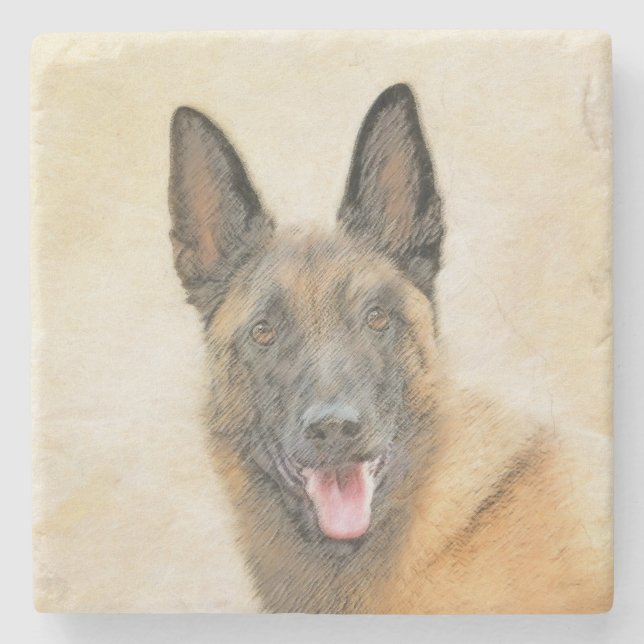 Posavasos De Piedra Pintura belga malinois - Arte de perro original (Anverso)