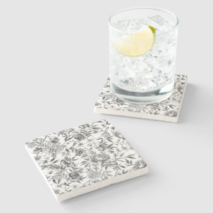 Posavasos De Piedra Pintura botánica floral de acuarela de chinoiserie