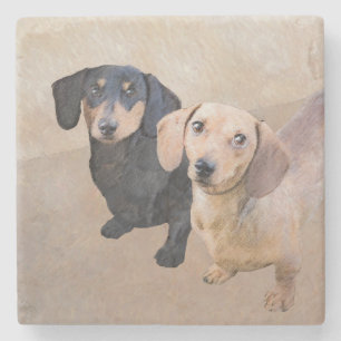 Posavasos De Piedra Pintura Dachshund (suave) - Arte Perro Original