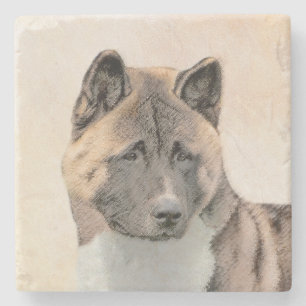 Posavasos De Piedra Pintura de Akita - Arte de perro original lindo