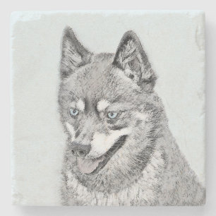 Posavasos De Piedra Pintura de Alaskan Klee Kai - Arte Perro Original.